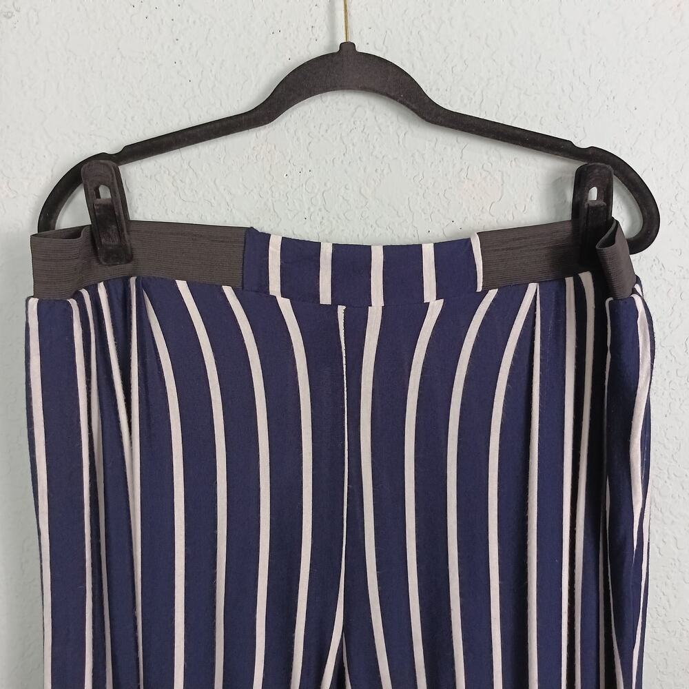 Ashley Stewart Striped Dress Pants Women 26/28 Navy Blue Wide Leg Elastic Waist - Picture 5 of 10